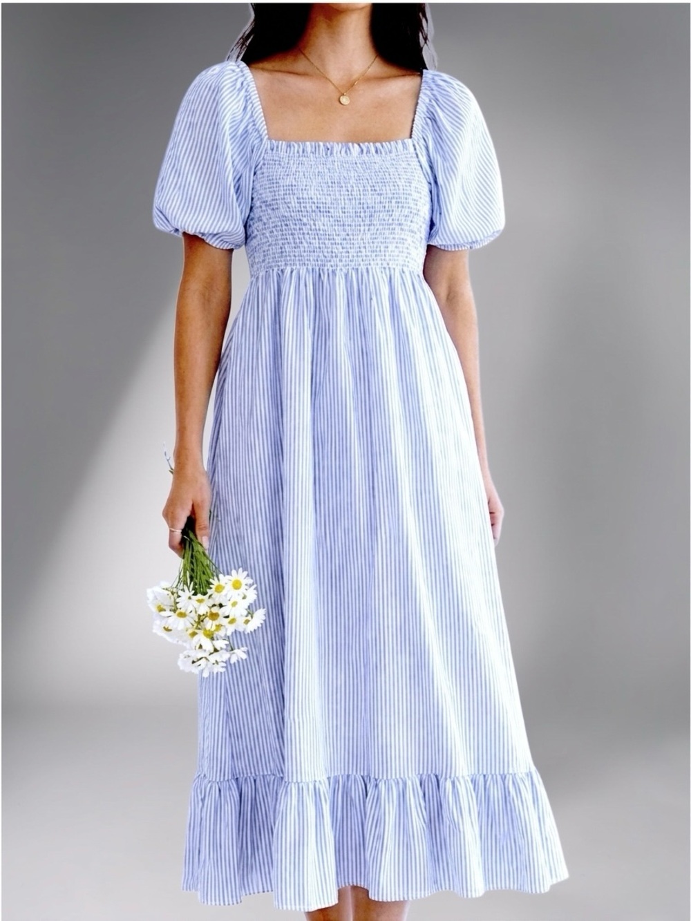 J.Crew Blue & White Stripe Short-Sleeve Smocked Dress - Picture 3 of 11